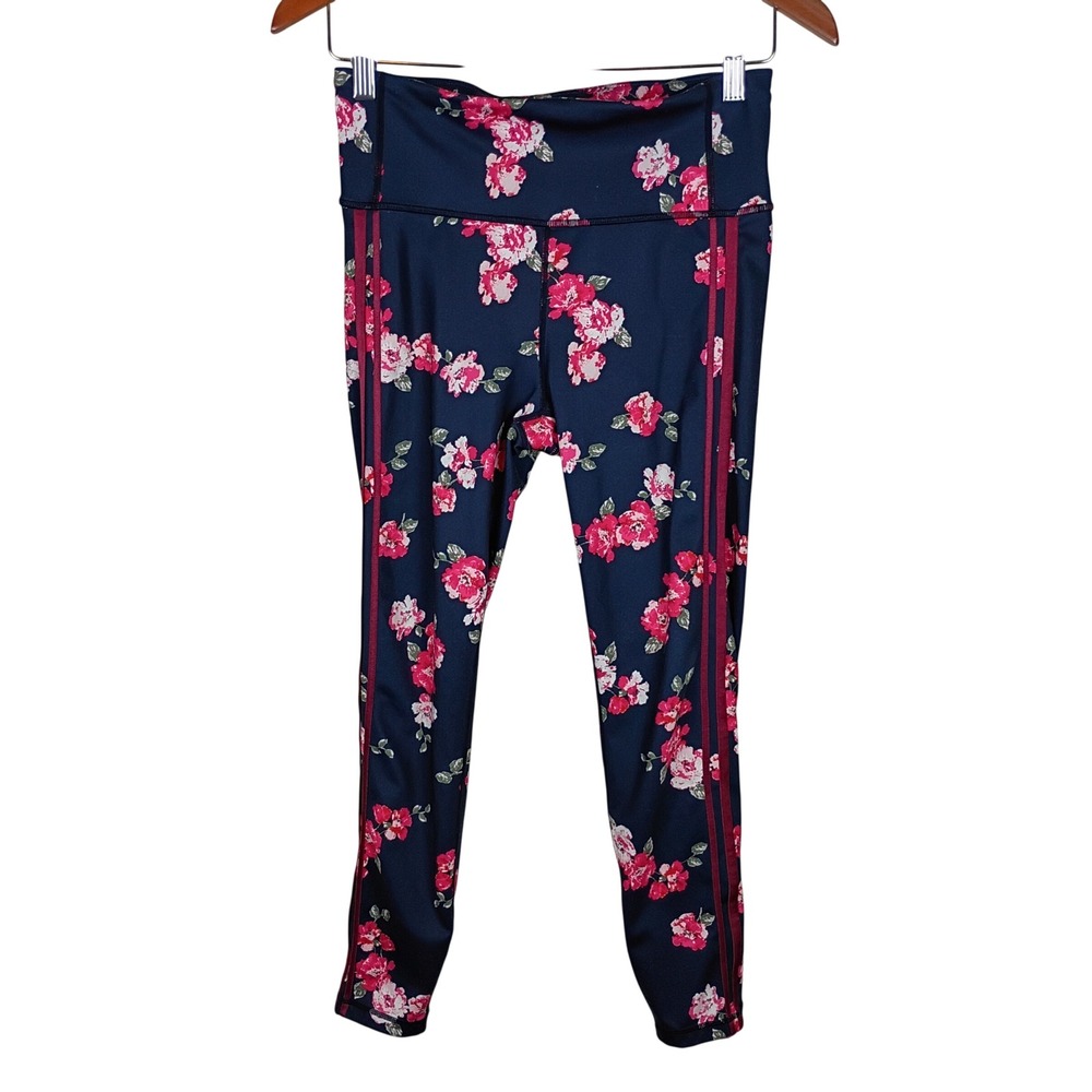 GapFit Blackout Technology Floral Leggings Navy Pink Red Stripes Small